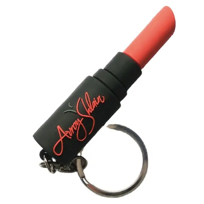 Promotion OEM 3D Custom Soft PVC rubber silicone Keychain Lipstick Shaped PVC Keyring For Girls gift