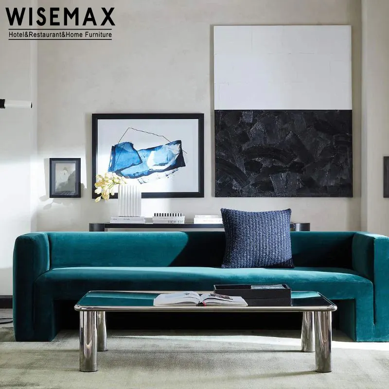 WISEMAX furnitur desain Modern ruang tamu furnitur tiga kursi sofa kain beludru sofa untuk rumah villa hotel lobi