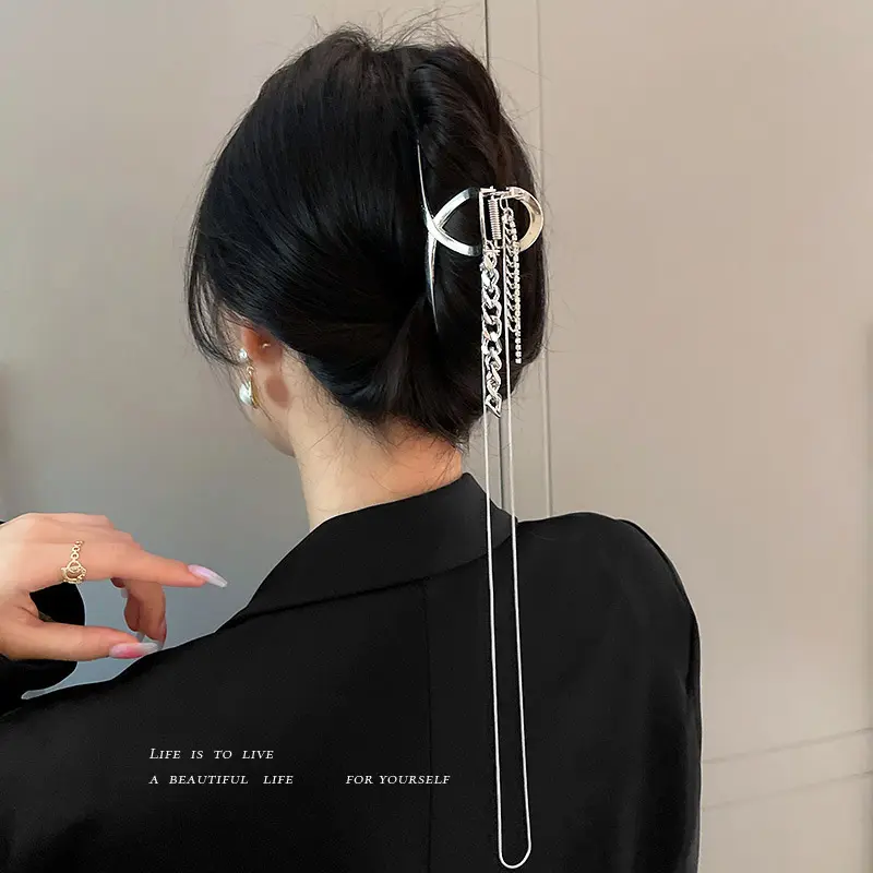 fashion long chain dangling big hair claw clips for women