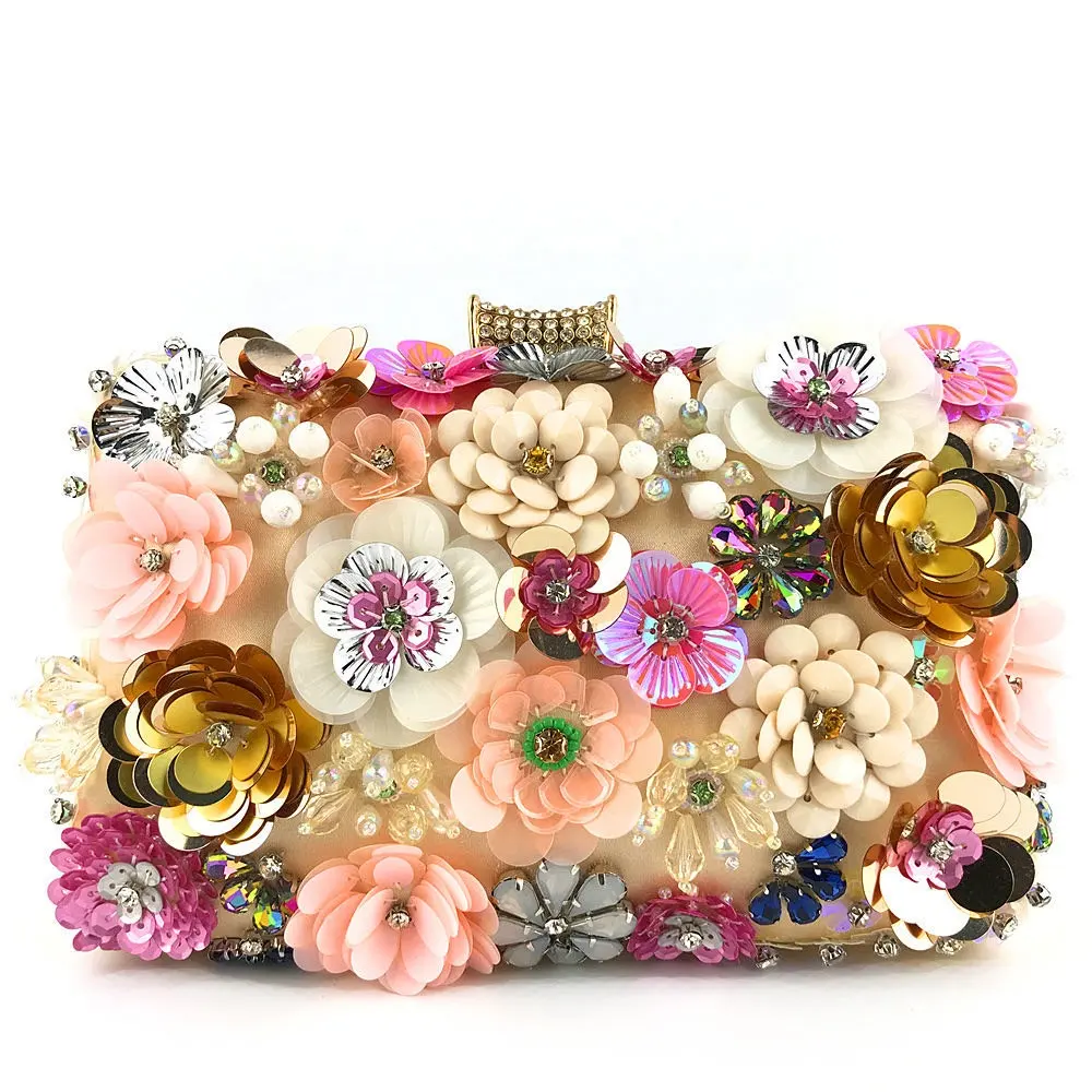 Luxury Handmade Sequin and beaded flower crystal ladies clutch bag clutches evening bag