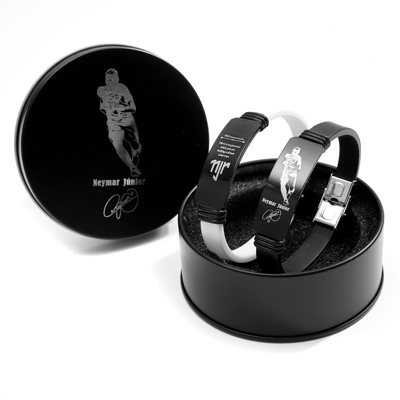 Bracelet plaqué (Neymar) noir et blanc set + boite en fer