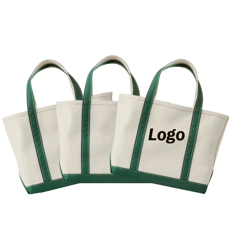 Tas belanja katun kapasitas besar Logo kustom tas Tote pantai kanvas tugas berat dengan saku dalam