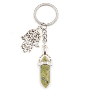 Hamsa Hand <strong>Evil</strong> Eye Keychain Charm Point Crystal Key Holder Bag Ring Hexagonal Decoration Protection Amulet Gemstone