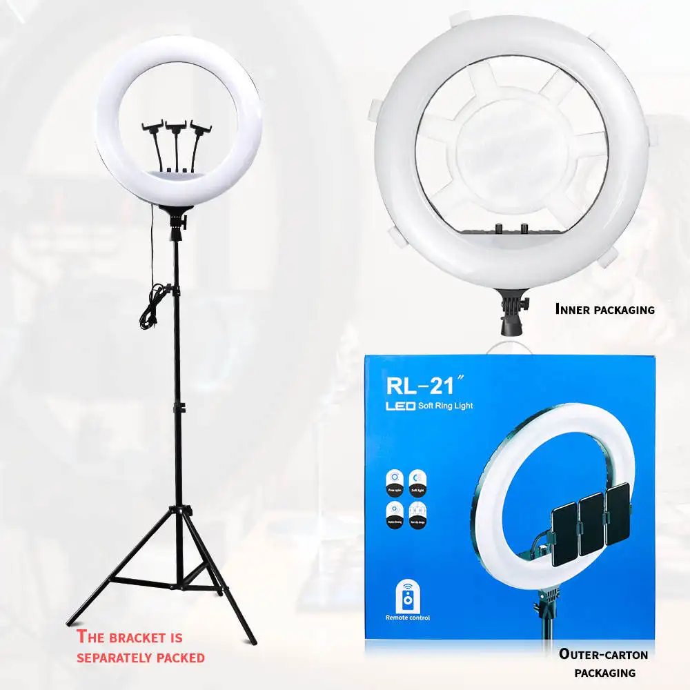 Vendita calda supporto per telefono regolabile ruotato a 360 gradi 9 livelli led selfie light con treppiede led ring light 21 pollici