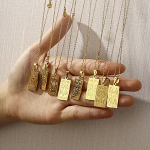 European American Tarot Necklace Set <strong>12</strong> Zodiac Square <strong>Chains</strong> Gold Plated Stainless Steel Jewelry for Women - Product Image 5