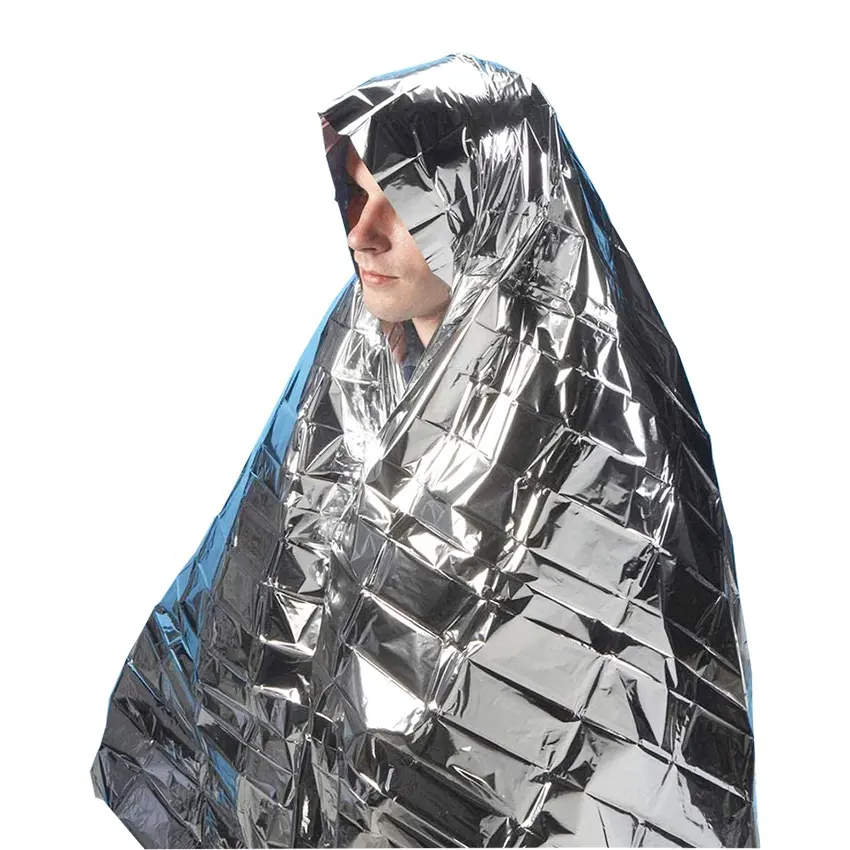 Оптовая продажа, уличное Походное легкое 130*210 см серебряное тепловое одеяло из фольги для выживания