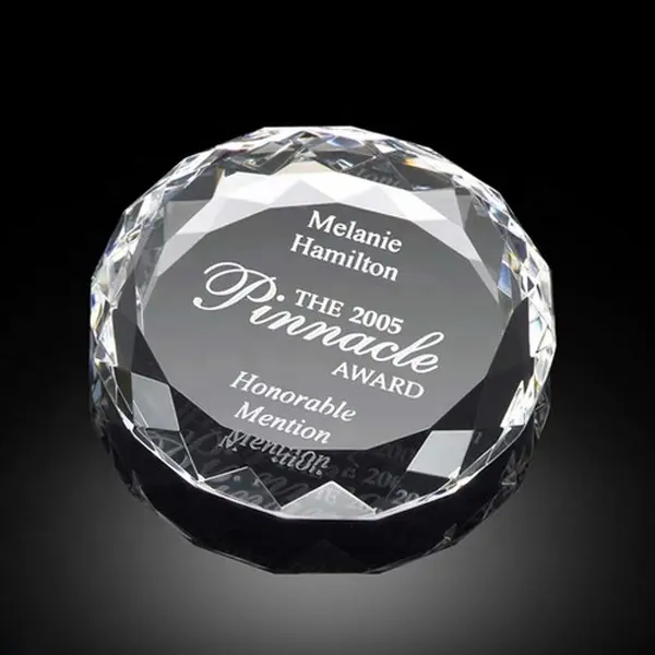 Top Quality Glass Paper Weight Round Faceted Custom Logo Engrave Office Desktop Decoration Souvenir Blank Crystal Paperweight