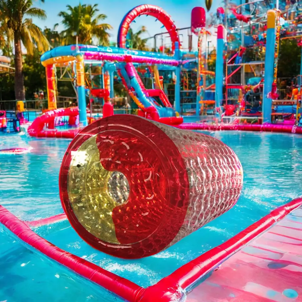 Rueda de rodillo de agua inflable para parque acuático, rueda de diseño profesional de pvc, transparente y roja, juguete para hámster