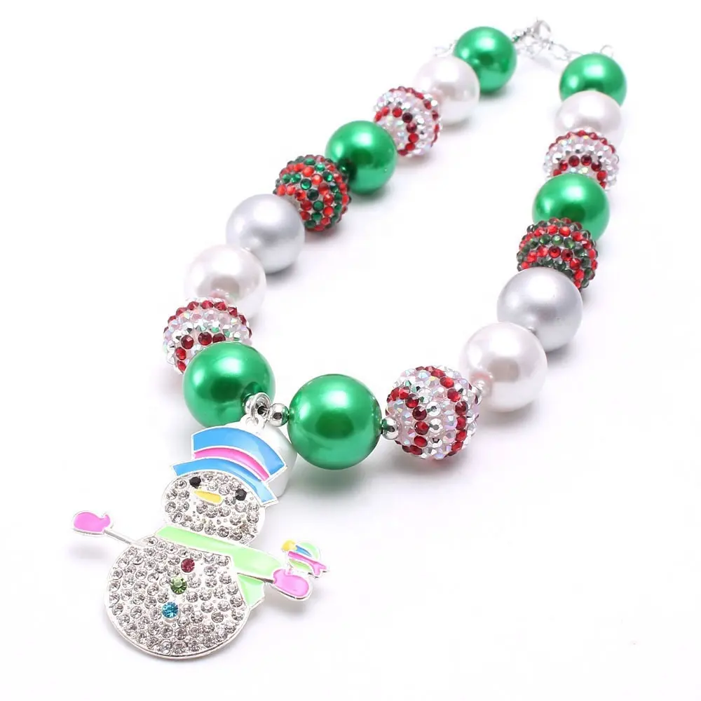 Bonhomme de neige pendentif collier bijoux de noël pour filles enfants grosses perles perle strass perles collier