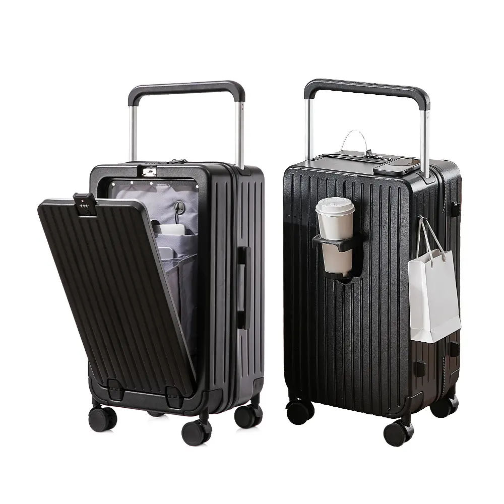 Beau voyage vente à chaud 20 '22' 24 '26' valise de luxe bagage à main de voyage ouverture avant large chariot bagages bagages en aluminium