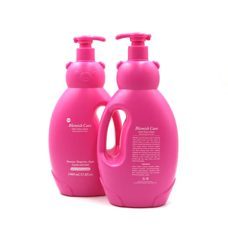 عينة مجانية الوردي اللون التخصيص 1000 مللي 33.8oz فارغة الدب شكل الطفل زجاجة سائل استحمام مضخة غسول من البلاستيك زجاجة