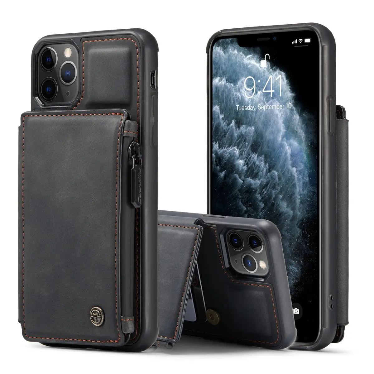 Adecuado para la nueva funda para teléfono i12ProMax Apple 11 Funda de cuero para teléfono con cepillo antirrobo XR funda protectora trasera