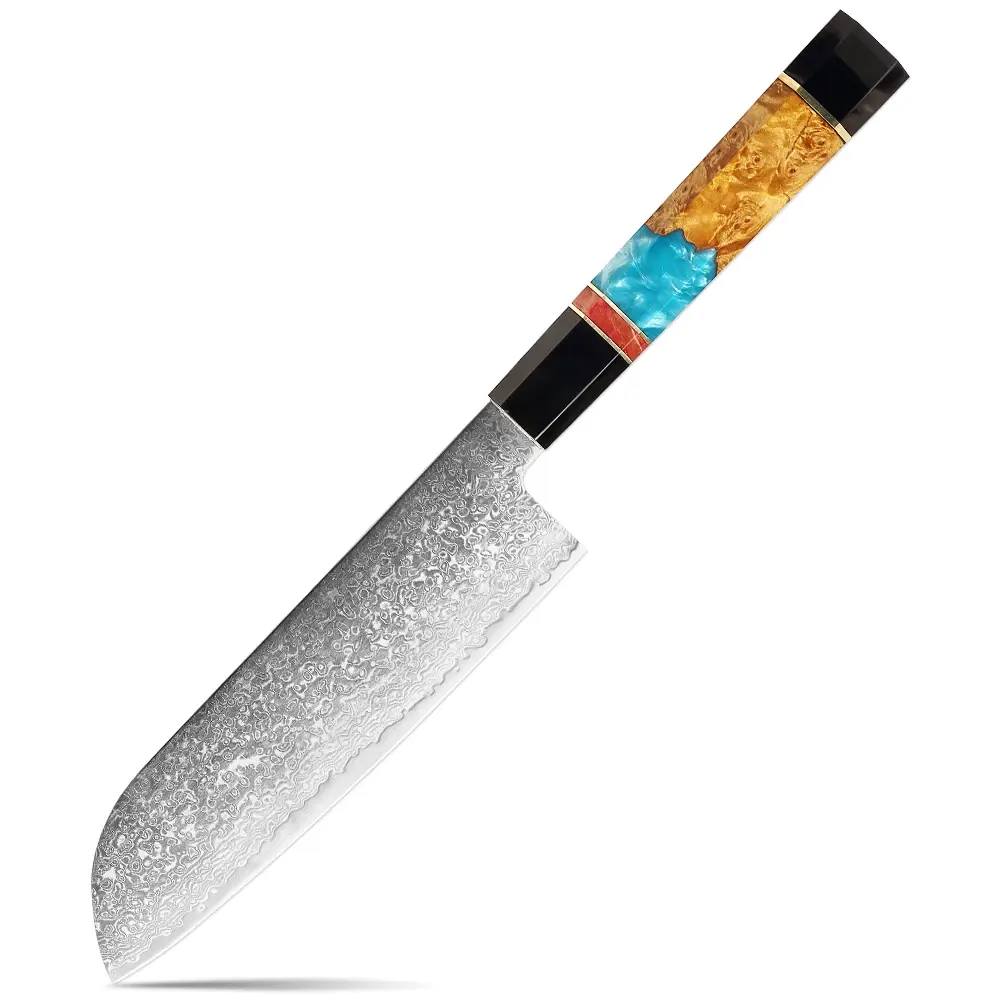 7 Inch Santoku Knife Japanese Damascus Vg10 Steel Kitchen Chef Fruit Knives High Quality Octagonal horn and resin handle