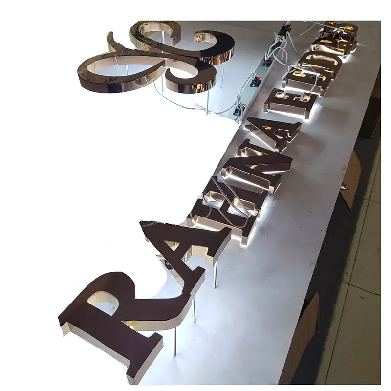 Benutzer definierte Edelstahl Kanal Buchstabe Golden Mirror Finish Roségold LED Stahl Buchstaben für Werbung