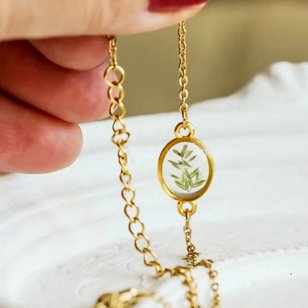 Più popolare 18k placcato oro minimal verde foglie in resina trasparente bracciale accessori da sposa