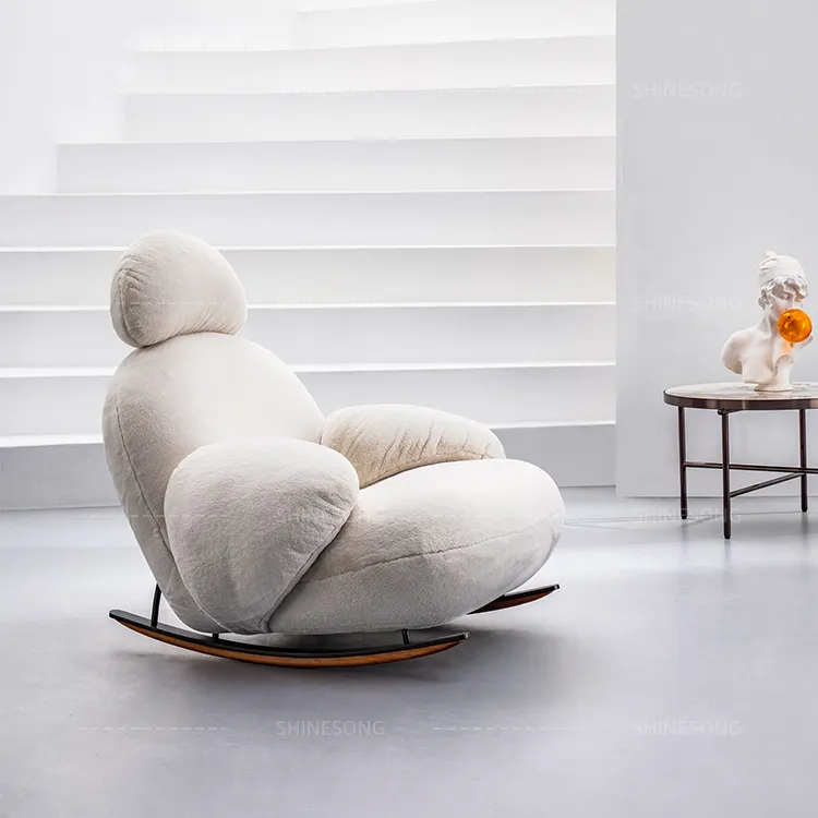 1 posti mobili relax chaise soggiorno hotel tessuto sedia a dondolo poltrona bianca