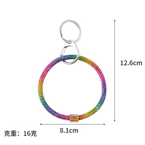 卸売フルダイヤモンドカラーラインストーンキーホルダーファッションアンチロススポーツリストフープブレスレットキーホルダー