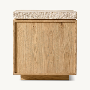 Hiện đại hình vuông rắn gỗ Bàn cà phê trà bên bảng với travertine Top Lumi vuông bên bảng - Product Image 1