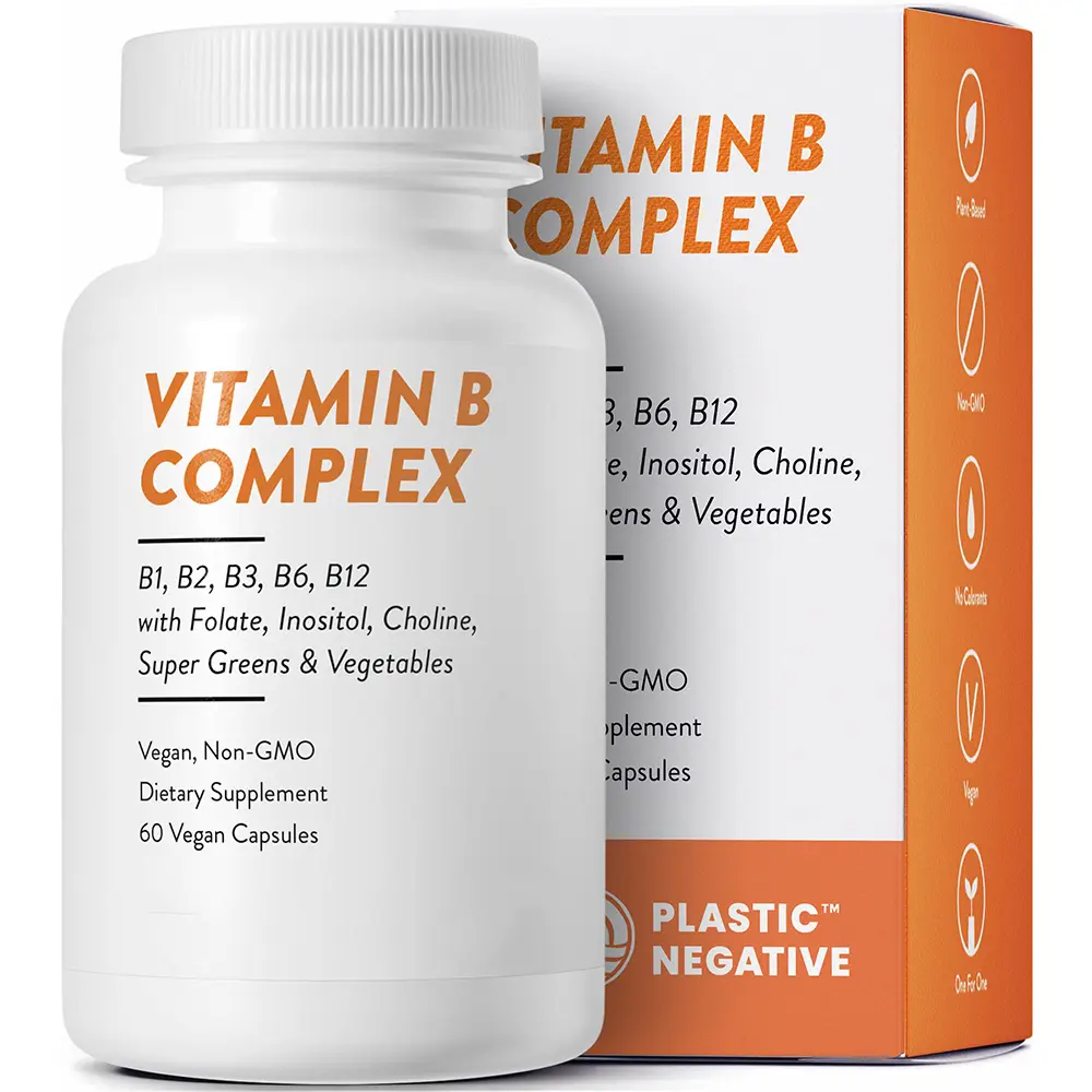 Vitamin B Complex Vegan Whole Food Blend with Essential B Vitamins Capsules Support Overall Health Energy and Metabolism