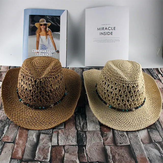 Cappello di paglia da Cowboy occidentale europeo e americano cappello da sole traspirante intrecciato a mano maschile femminile