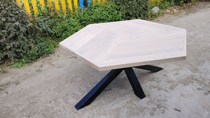 轻型拉丝重白漆橡木六角茶几金属蜘蛛桌腿六角橡木餐桌 - Product Image 3