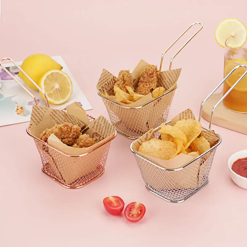 Kitchen Gadgets Baking Tools Metal Square Small Fried Chicken Wings Fry Fried Food Basket Chips Basket Colanders   Strainers