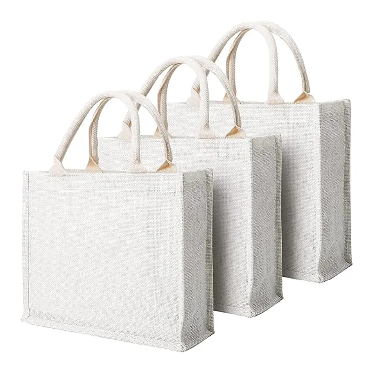 Atacado Eco Reciclar Juta Tote Saco De Compras Saco De Juta Dobrável Natural Branco Juta Tote Bag Com Logotipo De Impressão Personalizada