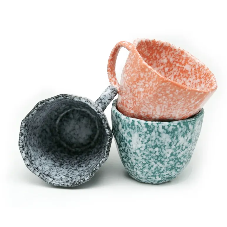 Caneca de café granito glazed 14 oz, conjunto com 3 cores de copo de café cerâmico