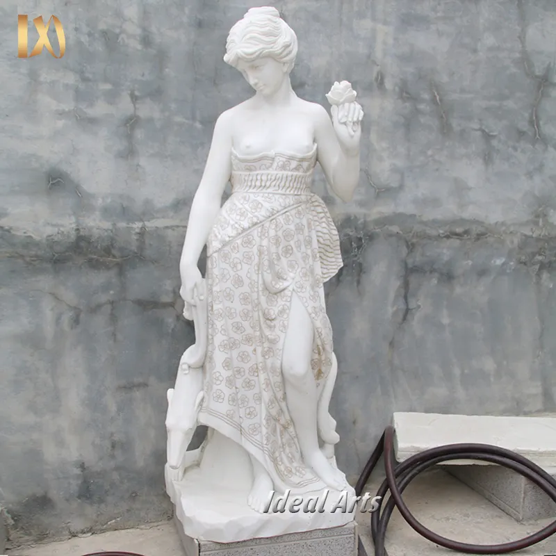 Fábrica Outlet Outdoor Pedra Natural Mão Esculpida Branca Sexy Lady Escultura Mármore Menina Estátua