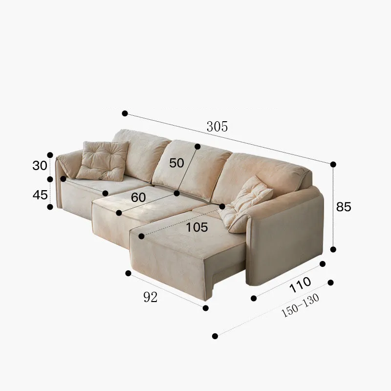 Wosen Electric Multi-Function Nordic Sofa Bed Straight Row Three People Living Room Modern Apartment Elephant Ears Cloth Sofa