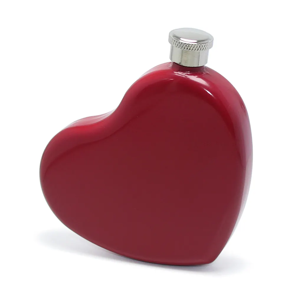 Frasco de acero inoxidable con forma de corazón rojo para mujer, frasco de 4,4 oz, para vino, whisky, vino, a la cadera, recuerdo de boda