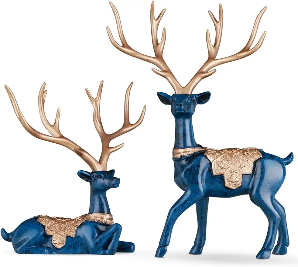 家の装飾に適したモダンな2つのトナカイの彫像のホット販売樹脂鹿セットクリスマスの休日の装飾とギフト