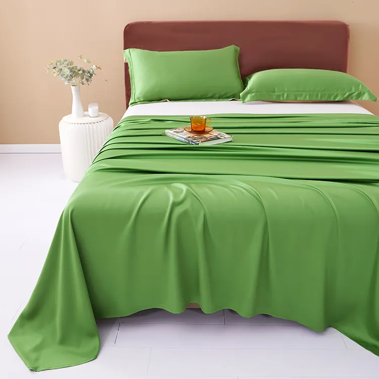 Vente en gros de draps plats en satin de bambou lot de draps en bambou vert pour l'été