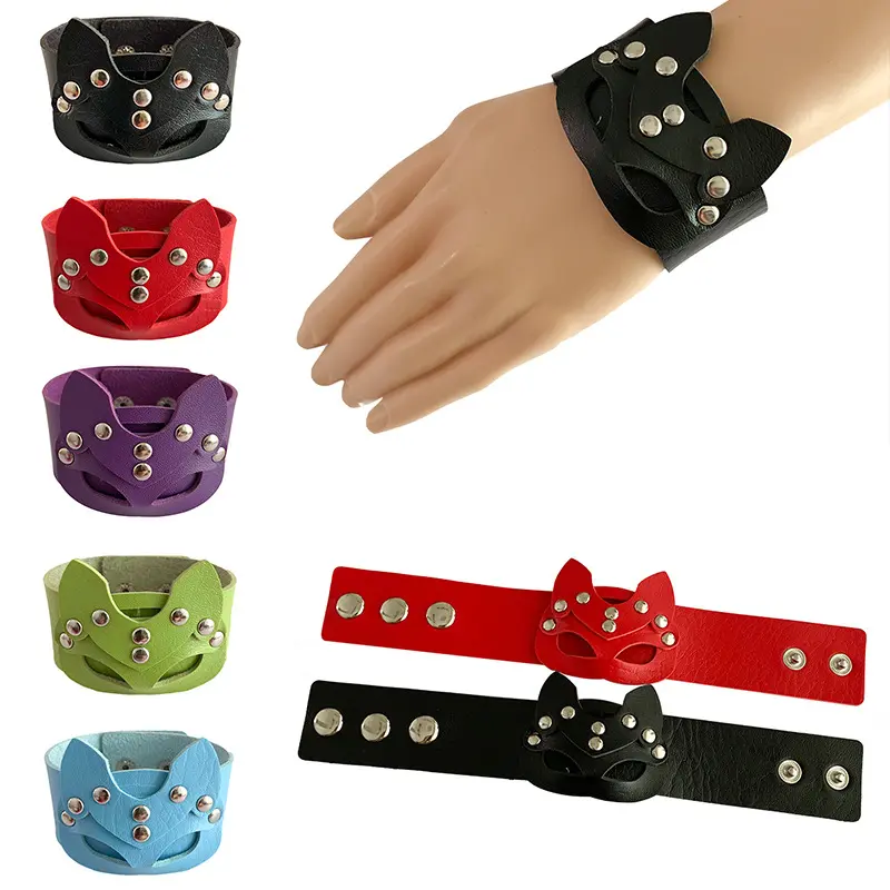 HY jinlong Punk Style personality Fox Bracelet Exaggerated Wind bracelet Leather wide adjustable wrist strap