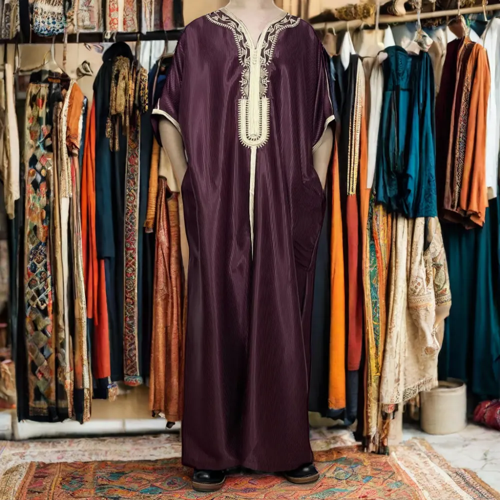 YWQS Vente Chaude Nouvelle Mode Arabe Vêtements Islamiques Hommes Polyester Thobe Style Marocain Caftan Robe Brodée pour Adultes abaya