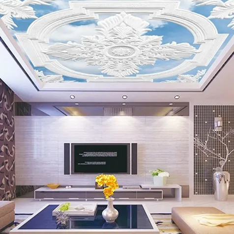 Guangzhou ihouse Europea 3D patrón en relieve cielo azul de techo pintado murales