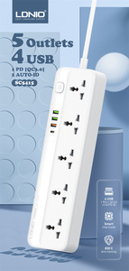 LDNIO SC5415 10 ft Power Strip Surge Protector 5 Outlets 4 <strong>Usb</strong> Port Desktop <strong>Multi</strong> <strong>Functional</strong> 5 Way Universal Smart Power <strong>Socket</strong>