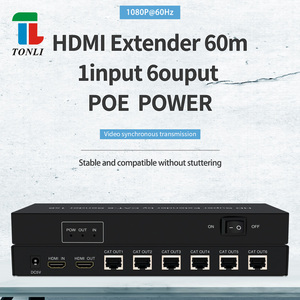 1080P HDMI 60mエクステンダー用1x6ループ出力機能1入力6出力ビデオスプリッタコンバータPOE電源圧縮なし - Product Image 1