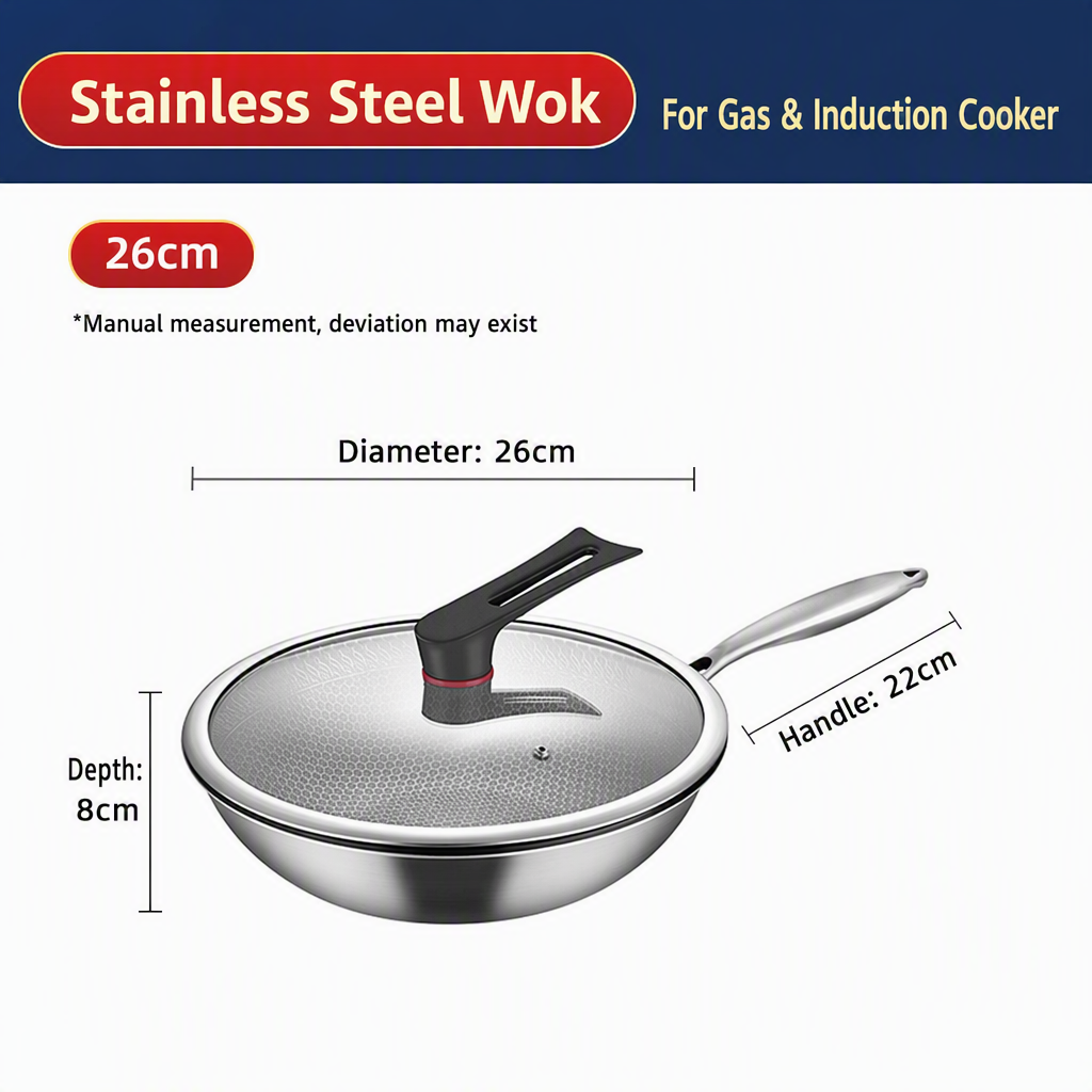 3-Layer Stainless Steel Wok 26cm