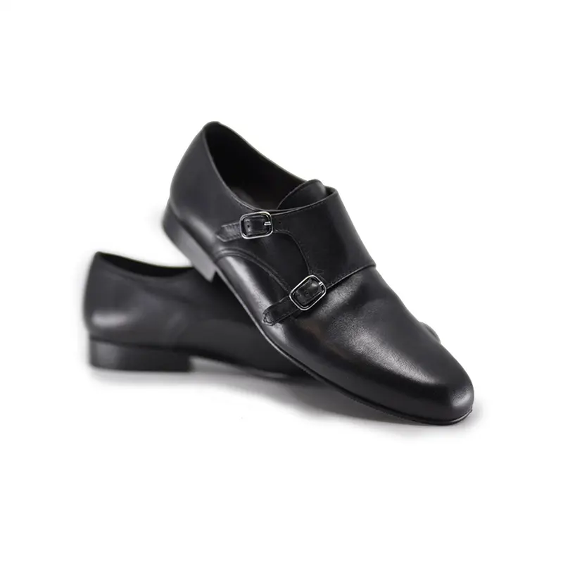 Choozii sapato de couro legítimo masculino, sapato estilo clássico de dedo do pé com alça de fivela