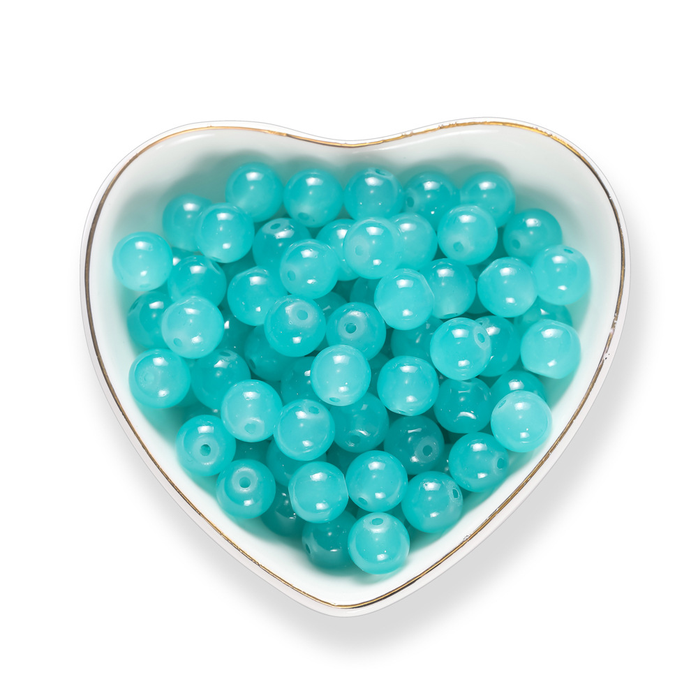 Perles de verre imitation jade - bleu