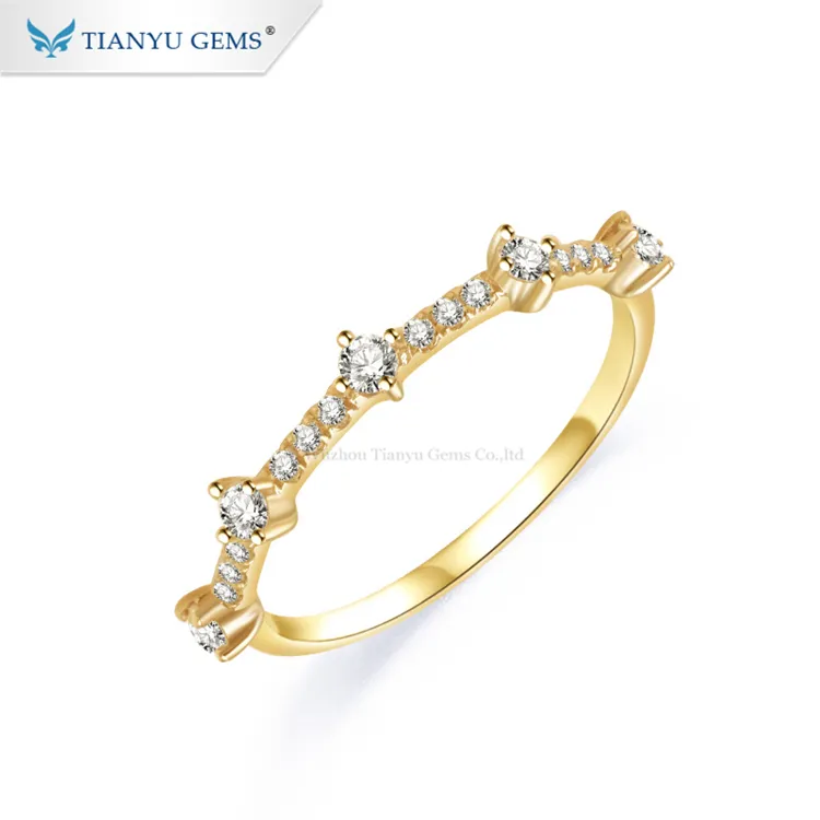 อัญมณี Tianyu ราคาถูกมากที่กำหนดเองขายส่ง Moissanite แบรนด์แหวนทองสีเหลือง