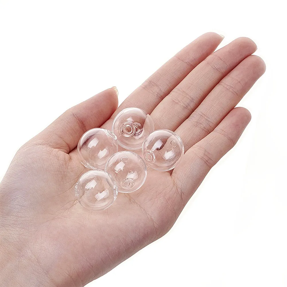 Sfera di vetro cava trasparente 10-18mm perline di globo di vetro soffiato a mano trasparente bolla rotonda doppi fori Orbs per la creazione di gioielli