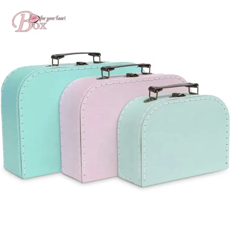 Custom Fancy Cardboard Luggage Decor Storage Children Gift stitch Suitcases box with Metal Handles