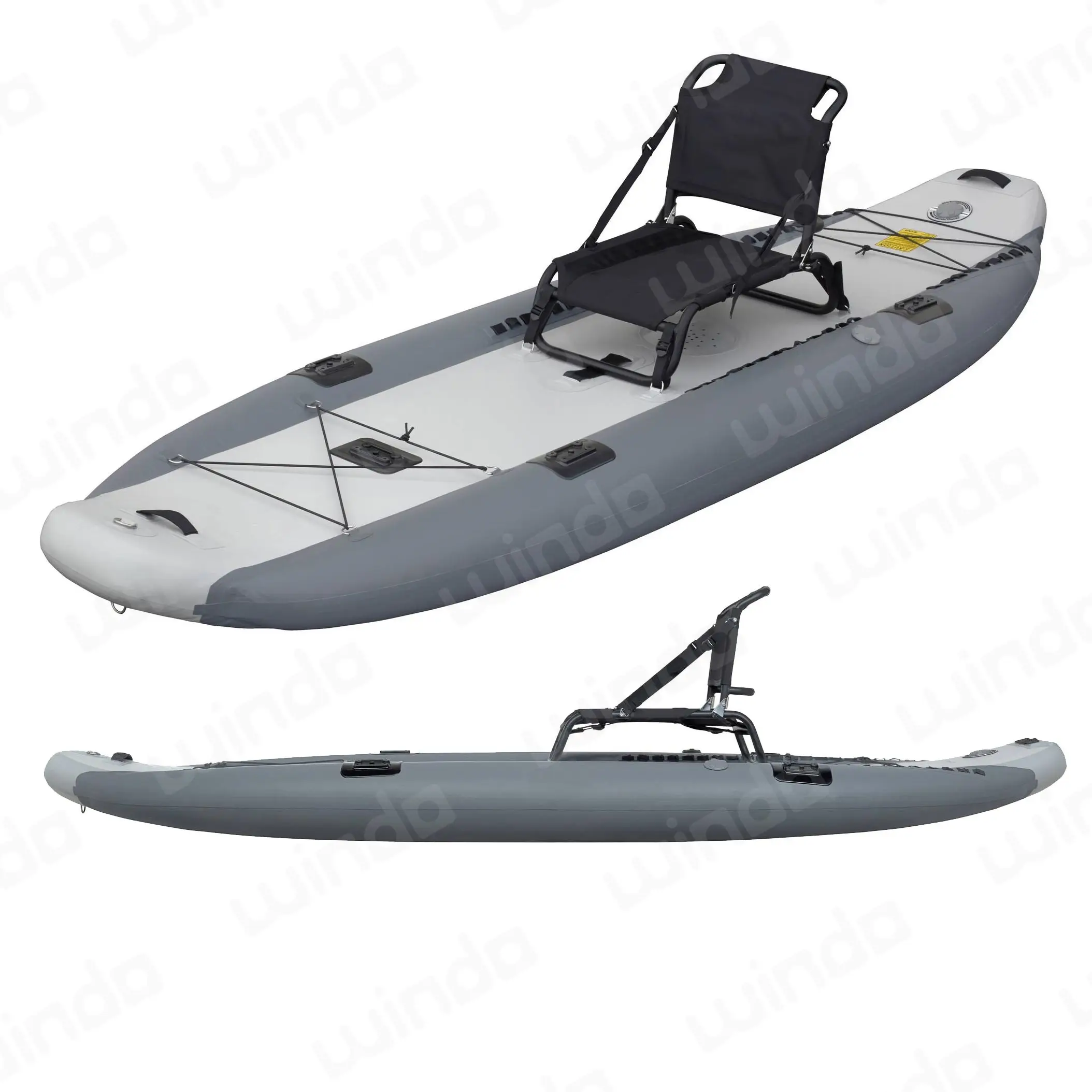 10'8''x38" Three Chambers Inflatable Kayak Small Fishing Boat Grey Drop Stitch Fishing Board