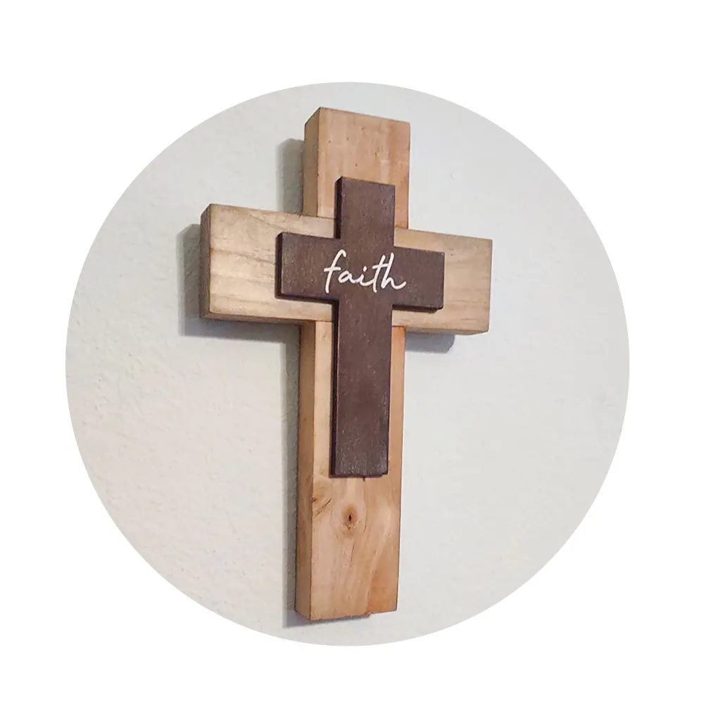Cruz de madera de pared rústica para decoración de la Iglesia, Cruz religiosa con fe para la habitación del hogar