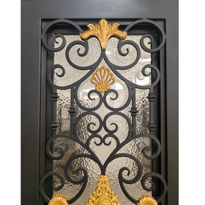Modern Screen Main <strong>Entry</strong> Rod House Storm Security Black Single Double Modern Wrought <strong>Cost</strong> Iron Front Doors - Product Image 5