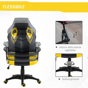 Vinsetto Ergonomic Gaming Chair,回転オフィスチェアホイール付きブラックとイエローのフェイクレザー,高さ調整可能