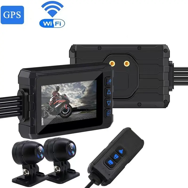 Camera Xe Máy HD 1080P Ống Kính Kép Xe Máy Xe Đạp Quay Video Toàn Bộ Máy Có Khả Năng Chống Nước Tầm Nhìn Ban Đêm GPS Wifi Dash Cam