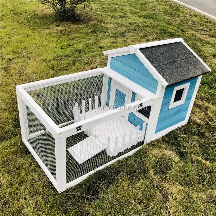 Casa de coelho de madeira luxuosa para criação, carrinho de galinha SDR025 para animais de estimação, porta-coelhos e casas, estampa de madeira azul, Shunda